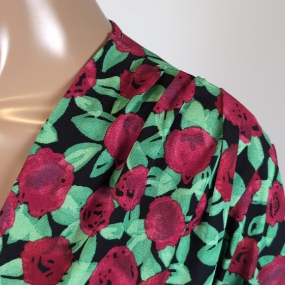 Zara Floral Vneck Bodysuit Top Long Sleeve Plunging Wrap Rose Print Size Medium - Picture 8 of 12